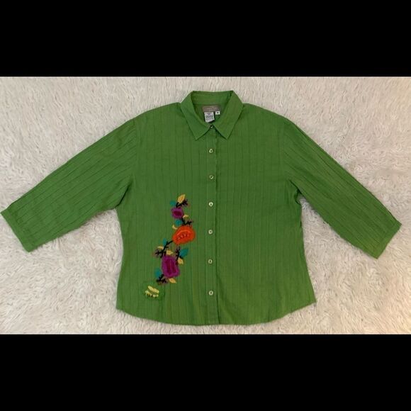 Vintage green floral shirt Medium - Picture 5 of 7